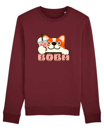 Kawaii Corgi Drinking Boba Tea Burgundy