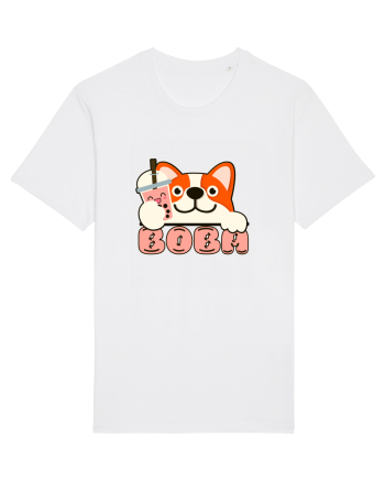 Kawaii Corgi Drinking Boba Tea White