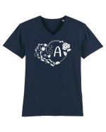 Litera A - alb Tricou mânecă scurtă guler V Bărbat Presenter