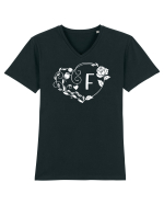 Litera F - alb Tricou mânecă scurtă guler V Bărbat Presenter