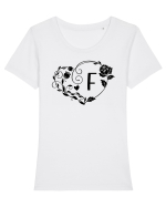 Litera F - negru Tricou mânecă scurtă guler larg fitted Damă Expresser