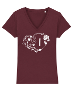 Litera I - alb Tricou mânecă scurtă guler V Damă Evoker