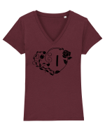 Litera I - negru Tricou mânecă scurtă guler V Damă Evoker