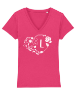 Litera L - alb Tricou mânecă scurtă guler V Damă Evoker