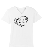 Litera L - negru Tricou mânecă scurtă guler V Bărbat Presenter
