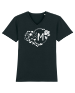 Litera M - alb Tricou mânecă scurtă guler V Bărbat Presenter
