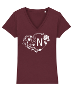 Litera N - alb Tricou mânecă scurtă guler V Damă Evoker