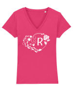 Litera R - alb Tricou mânecă scurtă guler V Damă Evoker