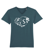 Litera S - alb Tricou mânecă scurtă guler V Bărbat Presenter
