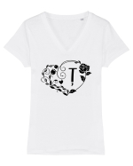 Litera Ț - negru Tricou mânecă scurtă guler V Damă Evoker