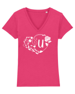 Litera U - alb Tricou mânecă scurtă guler V Damă Evoker