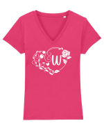 Litera W - alb Tricou mânecă scurtă guler V Damă Evoker