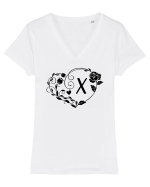 Litera X - negru Tricou mânecă scurtă guler V Damă Evoker