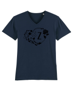 Litera Z - negru Tricou mânecă scurtă guler V Bărbat Presenter