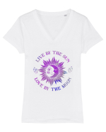 Live By The Sun And Moon Mystical Tricou mânecă scurtă guler V Damă Evoker
