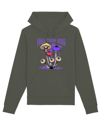 Free Your Mind Trippy Psychedelic Mushroom Khaki