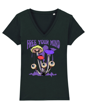 Free Your Mind Trippy Psychedelic Mushroom Black