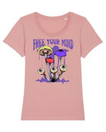Free Your Mind Trippy Psychedelic Mushroom Tricou mânecă scurtă guler larg fitted Damă Expresser