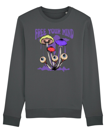 Free Your Mind Trippy Psychedelic Mushroom Anthracite