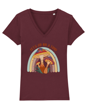Let's Go On A Trip Hippy Mushroom Burgundy