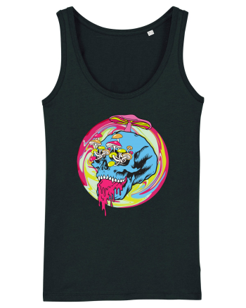 Magic Mushroom Psychedelic Trippy Skull Black