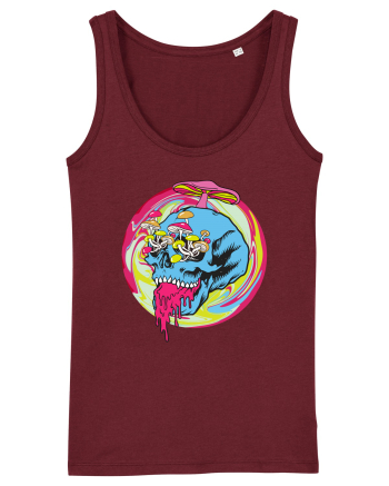 Magic Mushroom Psychedelic Trippy Skull Burgundy