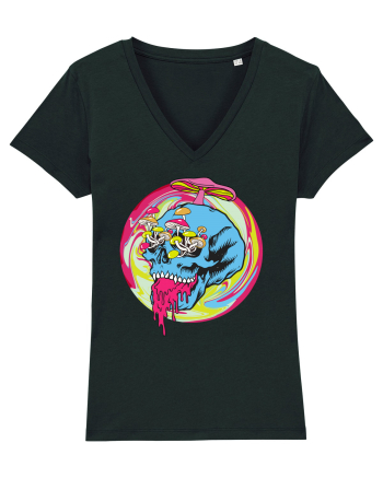 Magic Mushroom Psychedelic Trippy Skull Black