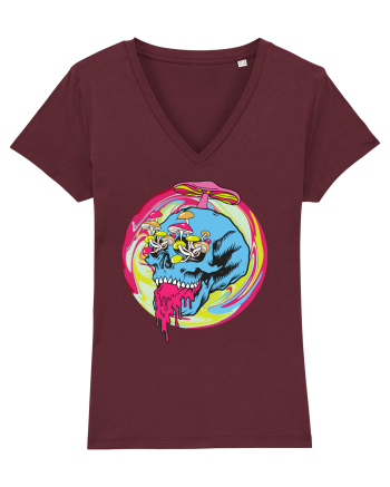 Magic Mushroom Psychedelic Trippy Skull Burgundy