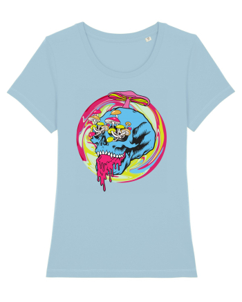 Magic Mushroom Psychedelic Trippy Skull Sky Blue