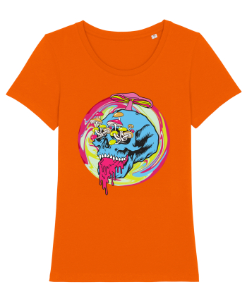 Magic Mushroom Psychedelic Trippy Skull Bright Orange