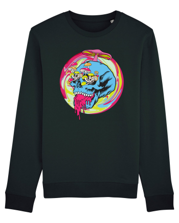 Magic Mushroom Psychedelic Trippy Skull Black