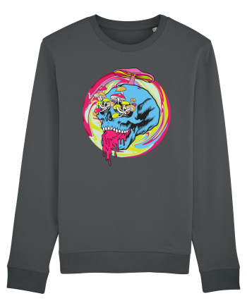 Magic Mushroom Psychedelic Trippy Skull Anthracite