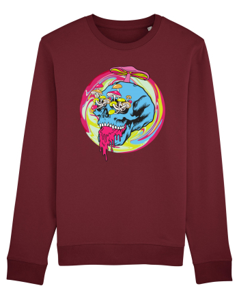 Magic Mushroom Psychedelic Trippy Skull Burgundy