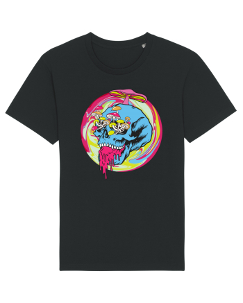 Magic Mushroom Psychedelic Trippy Skull Black