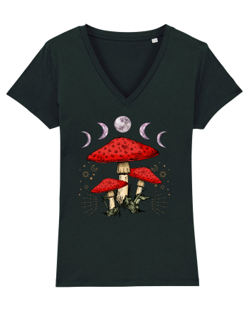 Moon Phase Psychedelic Mushroom Black