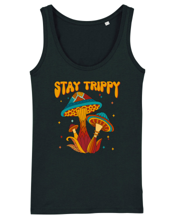 Stay Trippy Hippie Mushroom Retro Black