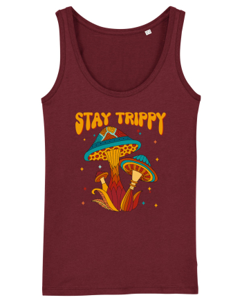 Stay Trippy Hippie Mushroom Retro Burgundy