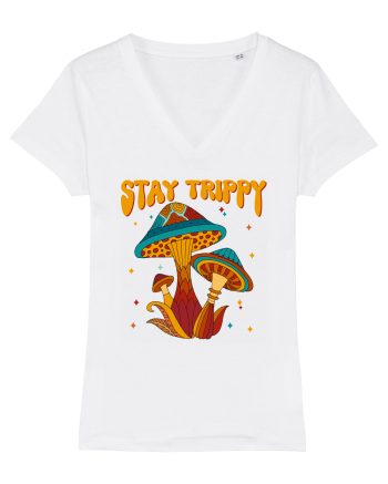 Stay Trippy Hippie Mushroom Retro White