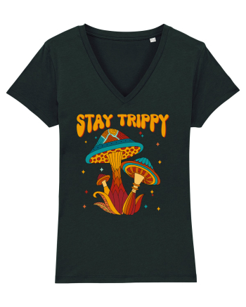 Stay Trippy Hippie Mushroom Retro Black
