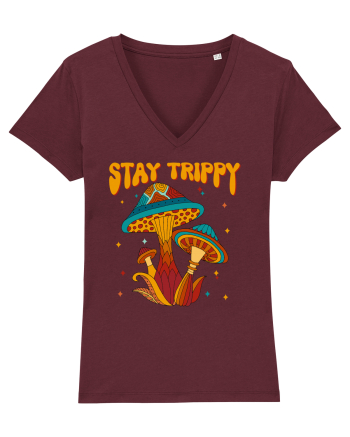 Stay Trippy Hippie Mushroom Retro Burgundy