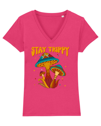 Stay Trippy Hippie Mushroom Retro Raspberry