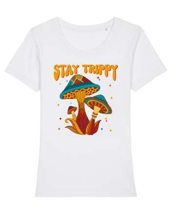 Stay Trippy Hippie Mushroom Retro White