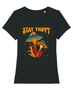 Stay Trippy Hippie Mushroom Retro Tricou mânecă scurtă guler larg fitted Damă Expresser