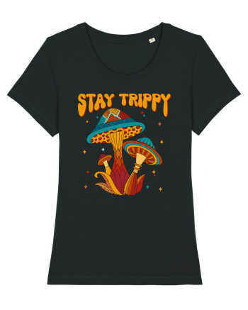Stay Trippy Hippie Mushroom Retro Black