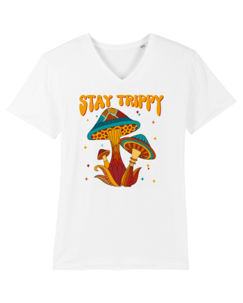 Stay Trippy Hippie Mushroom Retro White