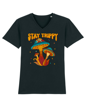 Stay Trippy Hippie Mushroom Retro Black