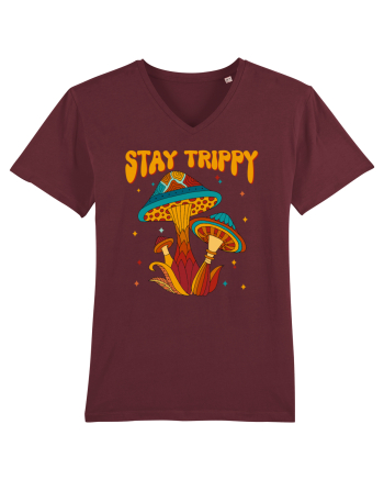 Stay Trippy Hippie Mushroom Retro Burgundy