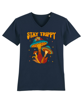 Stay Trippy Hippie Mushroom Retro French Navy