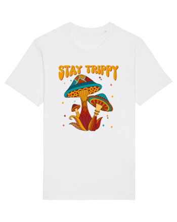 Stay Trippy Hippie Mushroom Retro White