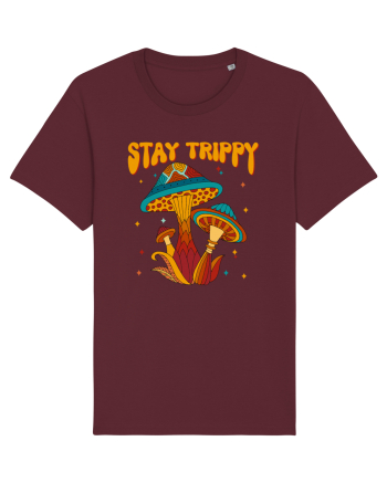 Stay Trippy Hippie Mushroom Retro Burgundy